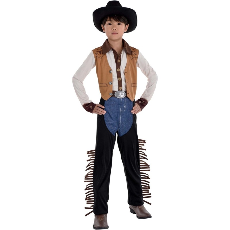 Western Cowboy Costume for Kids, Jumpsuit with Attached Vest 4-6T