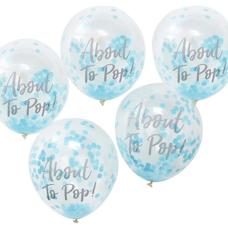 About to Pop Blue Confetti Latex Balloons, 12 Inches, 5 Count