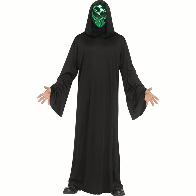 Area-51 Alien Costume for Adults, Hooded Black Robe STD