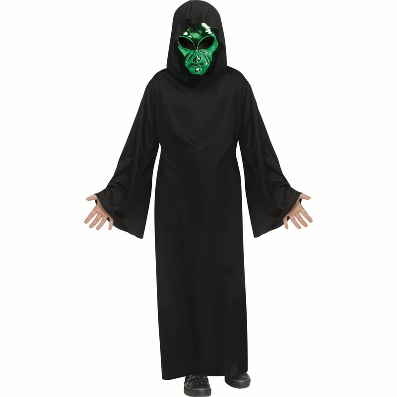 Area-51 Alien Costume for Kids, Hooded Black Robe M