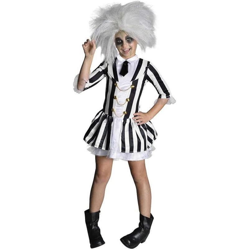 Beetlejuice Costume for Kids, Black and White Striped Dress S