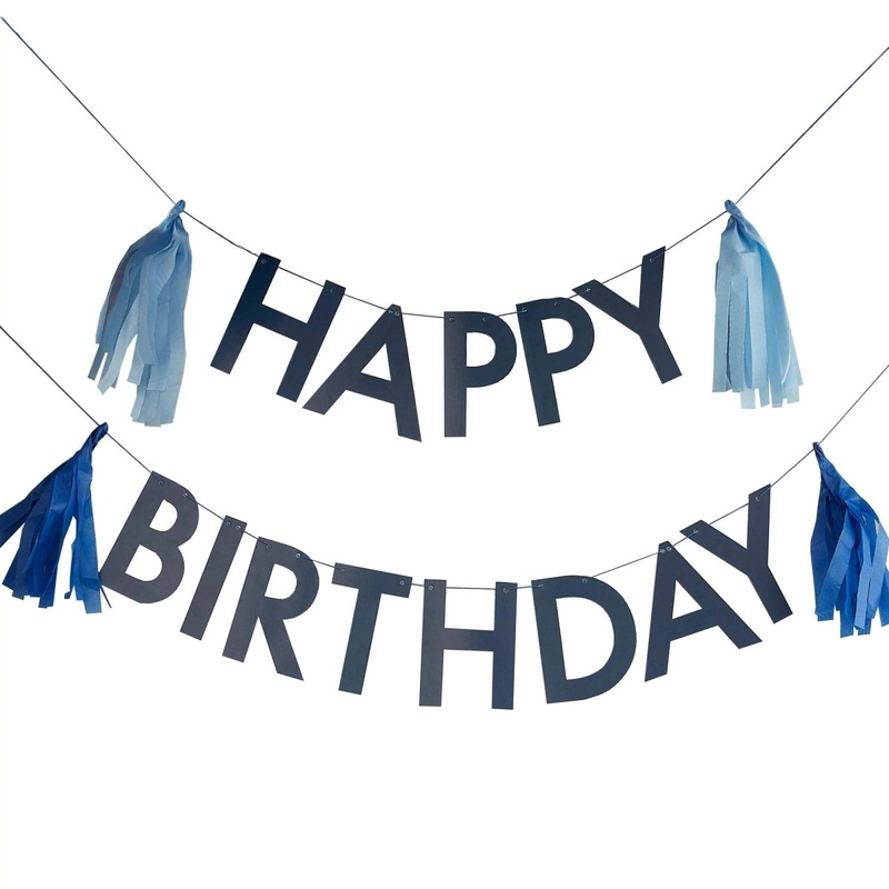 Happy Birthday Banner With Tassels, Blue, 1 Count