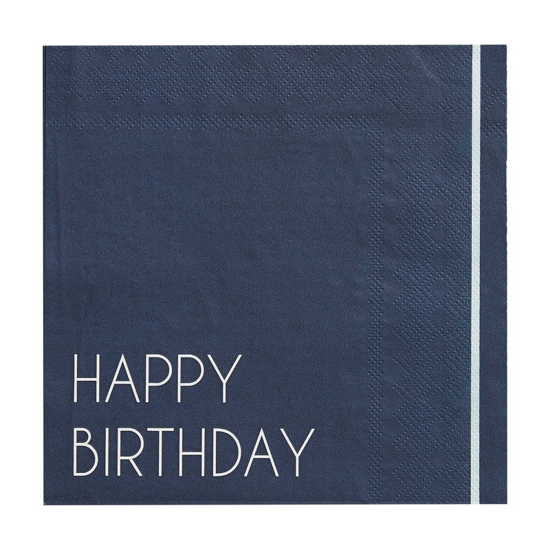 Happy Birthday Large Lunch Napkins, Blue, 16 Count