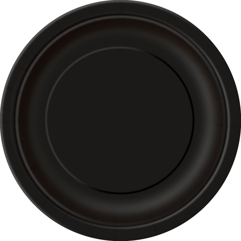 Black Large Round Lunch Paper Plates, 9 Inches, 8 Count