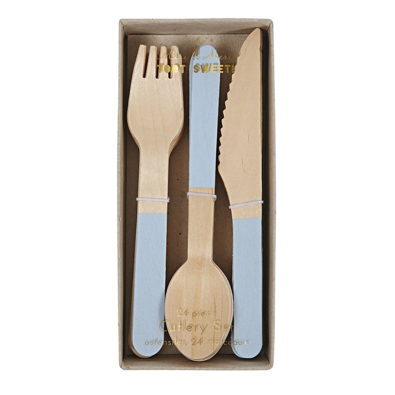 Blue Wooden Cutlery Set, 24 Count