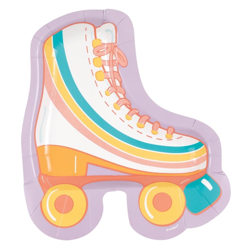 Feelin' Retro Birthday Small Roller Skate Shaped Dessert Paper Plates, 7 Inches, 8 Count
