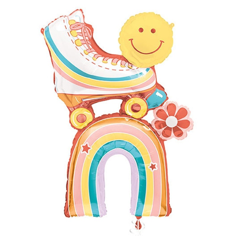 Feelin' Retro Giant Rainbow Roller Skate Supershape Foil Balloon, 40 Inches, 1 Count