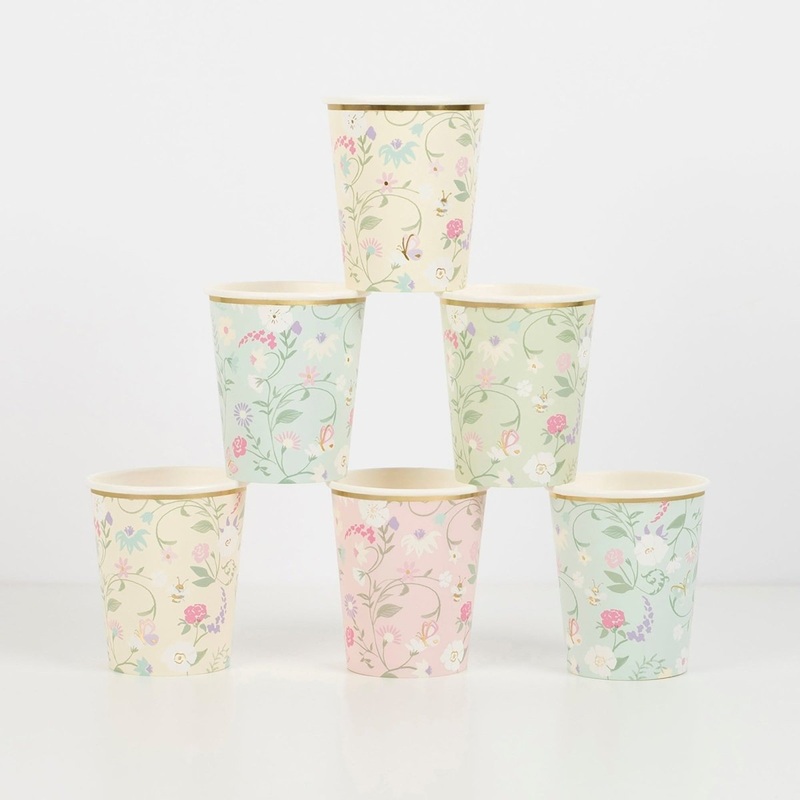 Floral Party Paper Cups, Ladure, 9 Oz, 8 Count