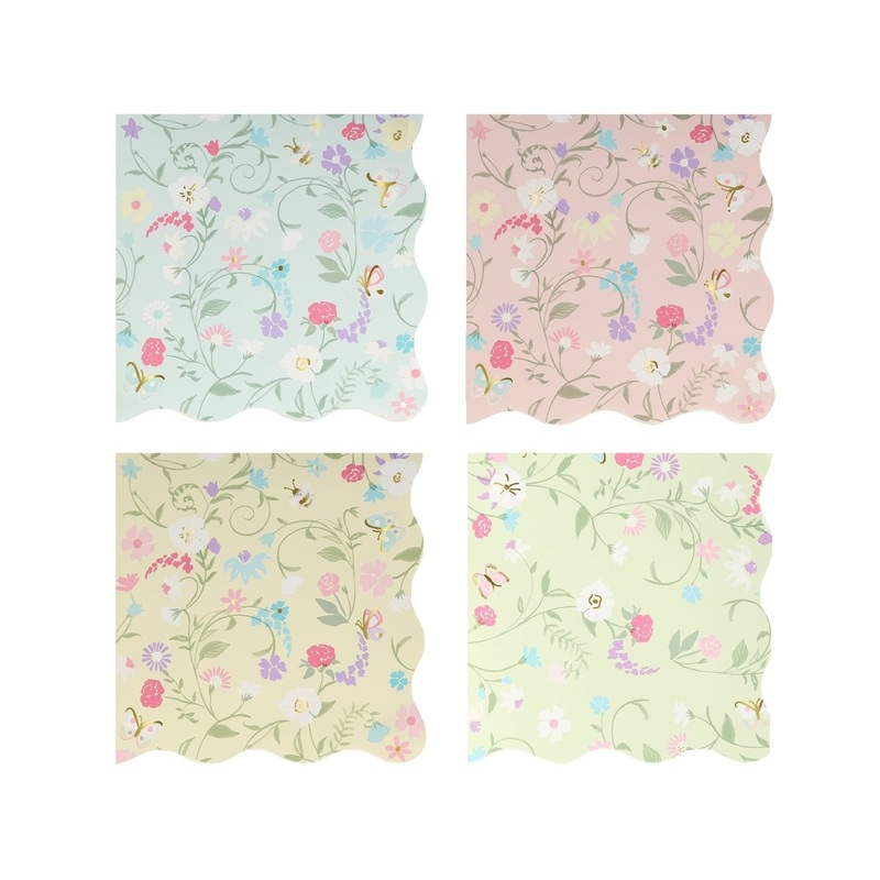 Floral Small Beverage Napkins, Ladure, 16 Count