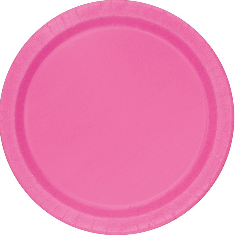 Hot Pink Large Round Lunch Paper Plates, 9 Inches, 8 Count