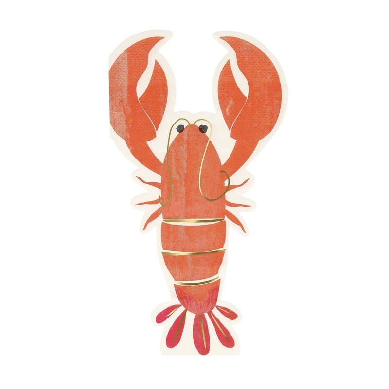 Lobster Shaped Small Beverage Napkins, 16 Count