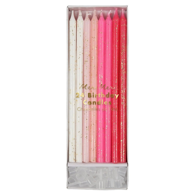 Pink Glitter Candles, 5.75 Inches, 24 Count