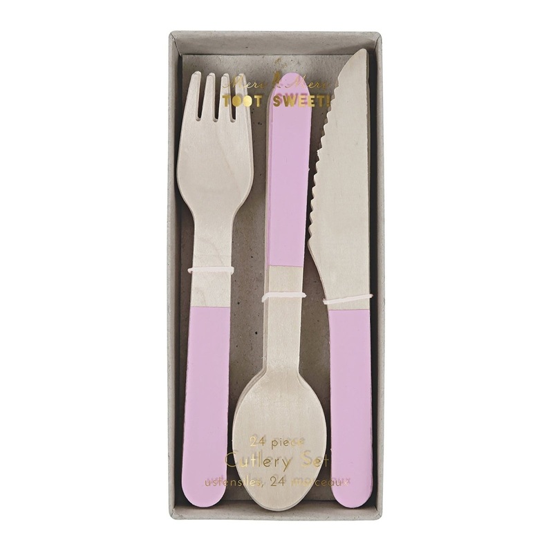 Pink Wooden Cutlery Set, 24 Count
