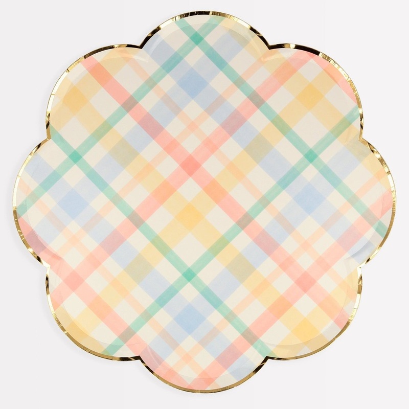 Spring Plaid Large Lunch Paper Plates, 10.5 Inches, 8 Count