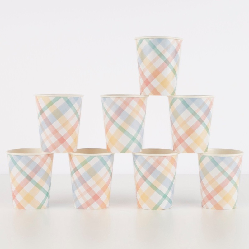 Spring Plaid Party Paper Cups, 9 Oz, 8 Count