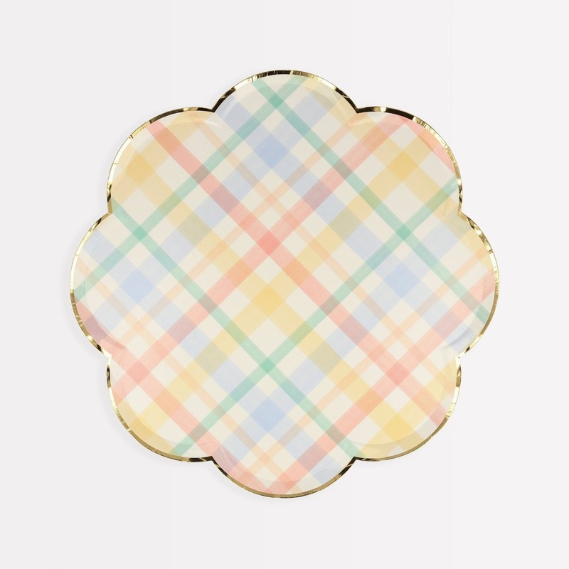 Spring Plaid Small Dessert Paper Plates, 7 Inches, 8 Count