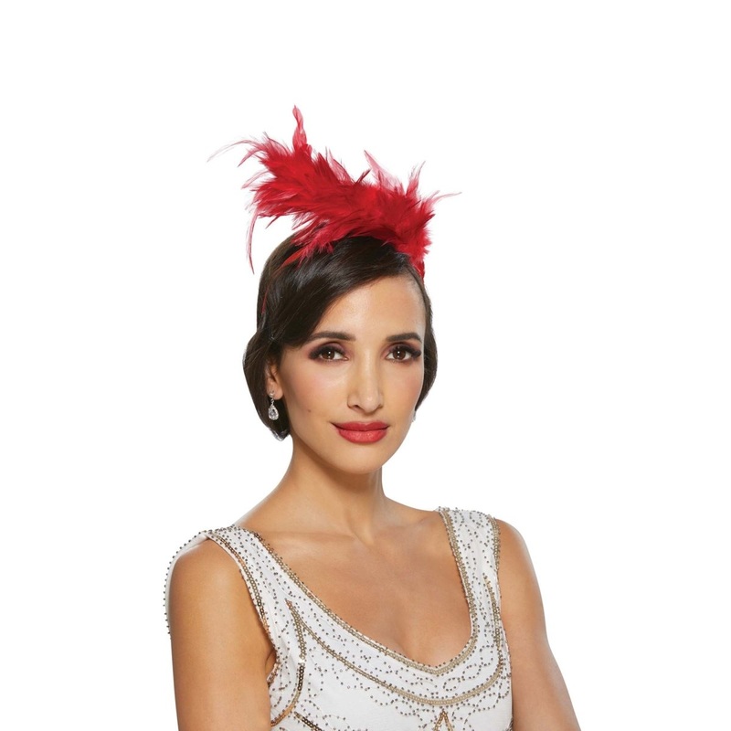 1920s Red Feather Headband for Adults