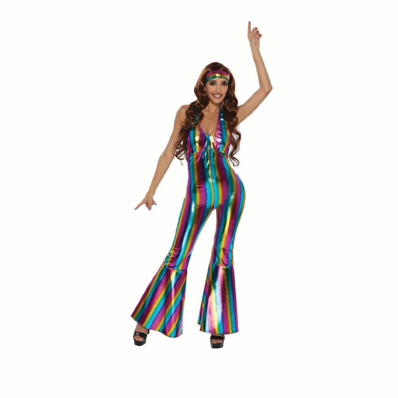 70s Disco Costume for Adults, Multicolor Jumpsuit S