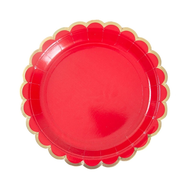Apple Red Flower Edge Small Dessert Paper Plates, 7 Inches, 8 Count