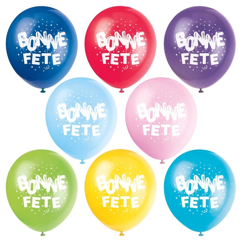 Bright "Bonne Fte" Latex Balloons, 12 Inches, 8 Count