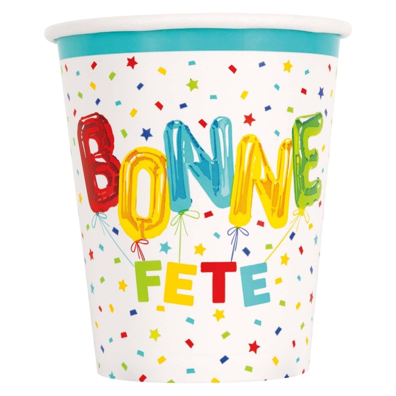 Bright "Bonne Fte" Paper Cups, 9 oz, 8 Count
