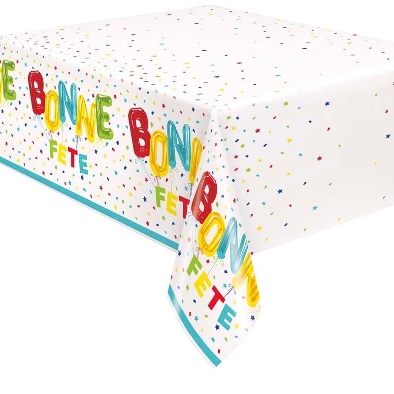 Bright "Bonne Fte" Rectangular Plastic Table Cover, 54 x 84 Inches, 1 Count