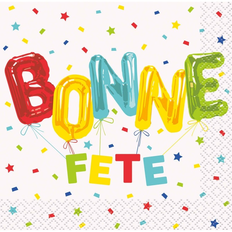 Bright "Bonne Fte" Small Beverage Napkins, 16 Count