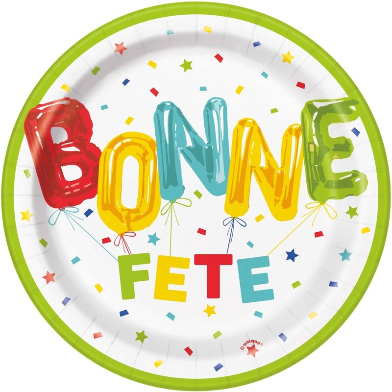 Bright "Bonne Fte" Small Round Dessert Paper Plates, 7 Inches, 8 Count