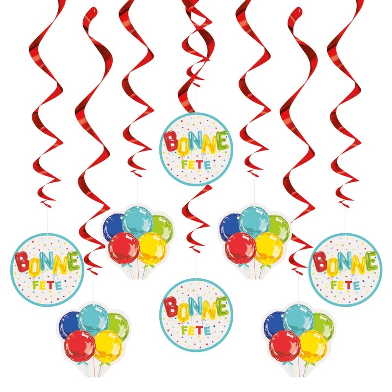 Bright "Bonne Fte" Spiral Decoration Kit with Cutouts, 8 Count