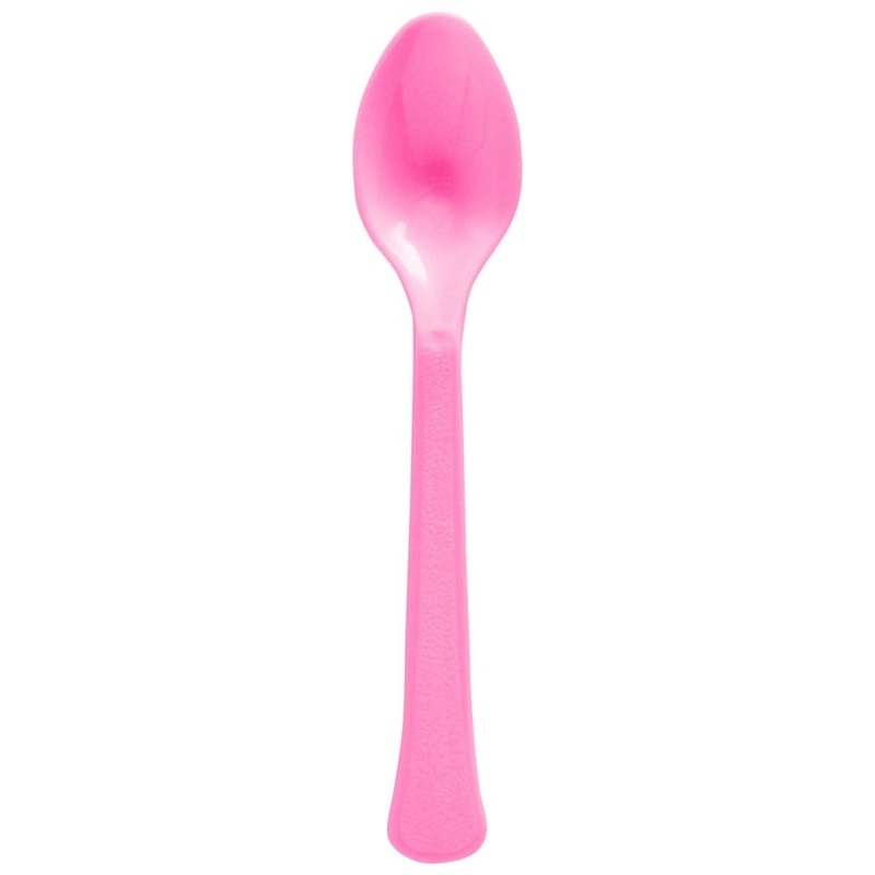 Bright Pink Plastic Spoons, 20 Count