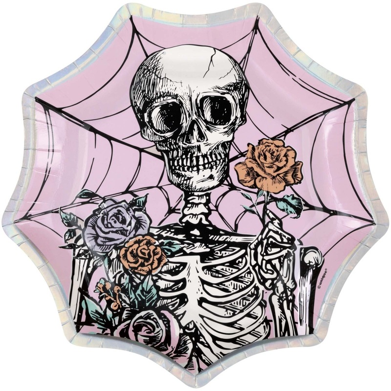 Iridescent Hauntings Large Cobweb Shaped Lunch Paper Plates, 9 Inches, 8 Count