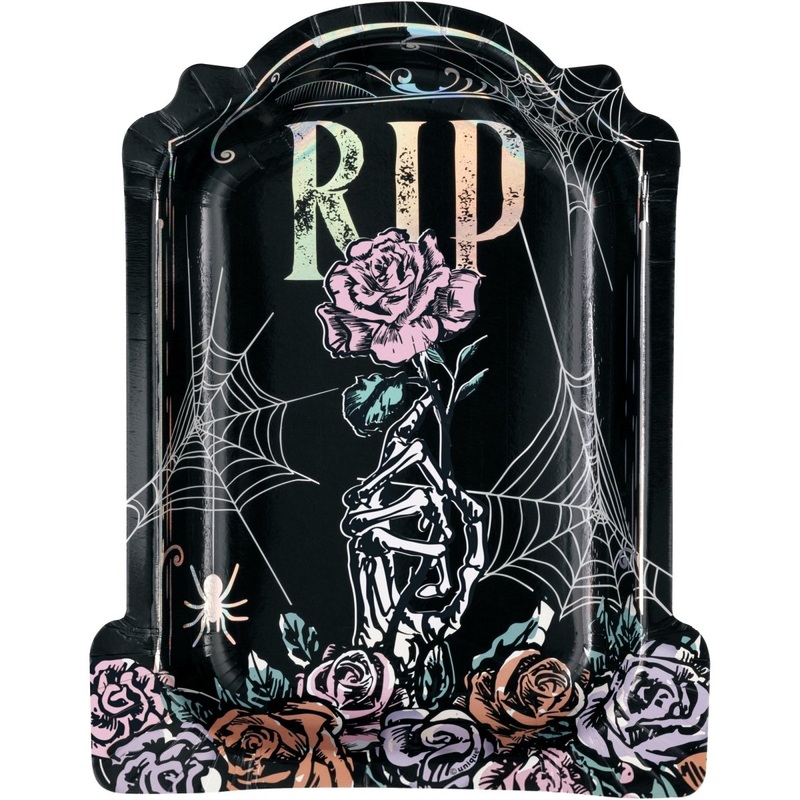 Iridescent Hauntings Large Tombstone Shaped Lunch Paper Plates, 9 Inches, 8 Count