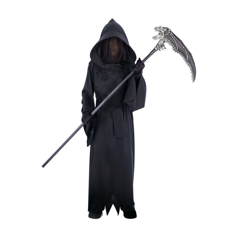 The Reaper Costume for Kids, Black Robe with Attached Mask 8-10