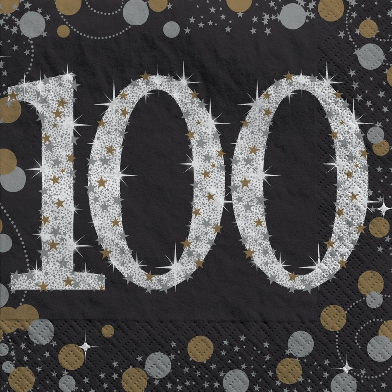 100th Sparkling Celeb Small Beverage Napkins, 16 Count