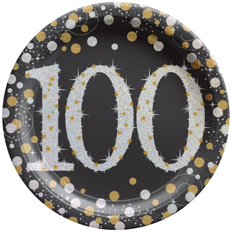 100th Sparkling Celeb Small Round Dessert Paper Plates, 7 Inches, 8 Count