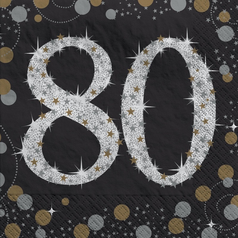 80th Sparkling Celeb Small Beverage Napkins, 16 Count