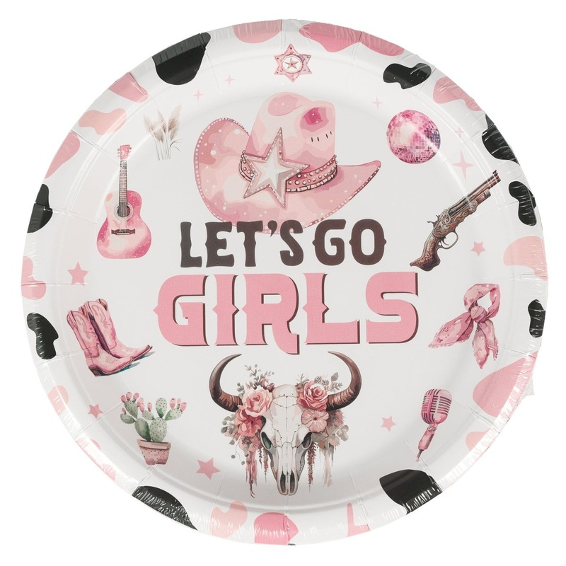 Cowgirl "Let's Go Girl" Large Round Lunch Paper Plates, 9 Inches, 8 Count