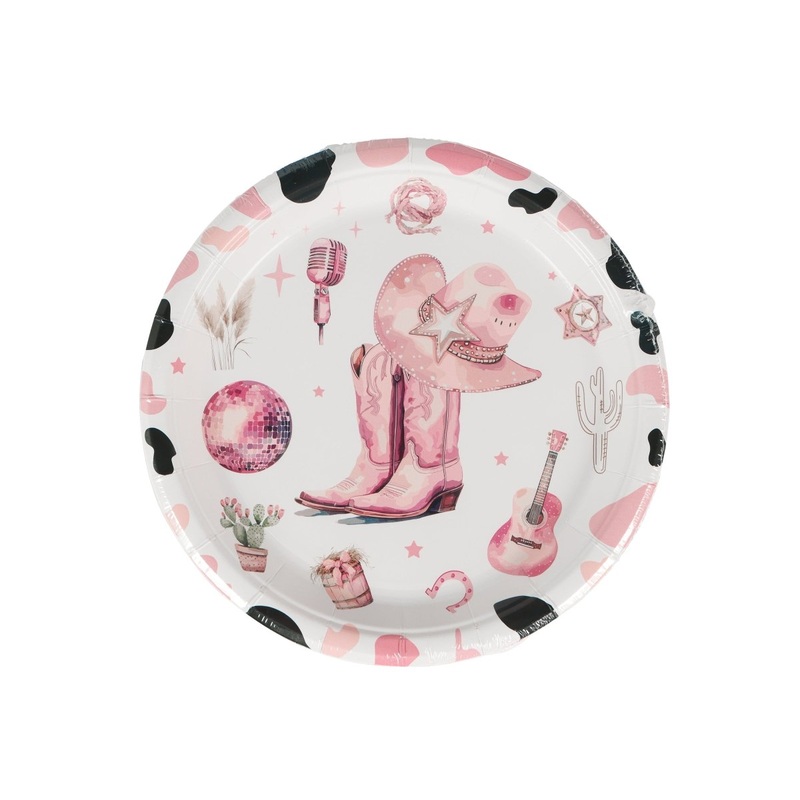 Cowgirl "Let's Go Girl" Small Round Dessert Paper Plates, 7 Inches, 8 Count