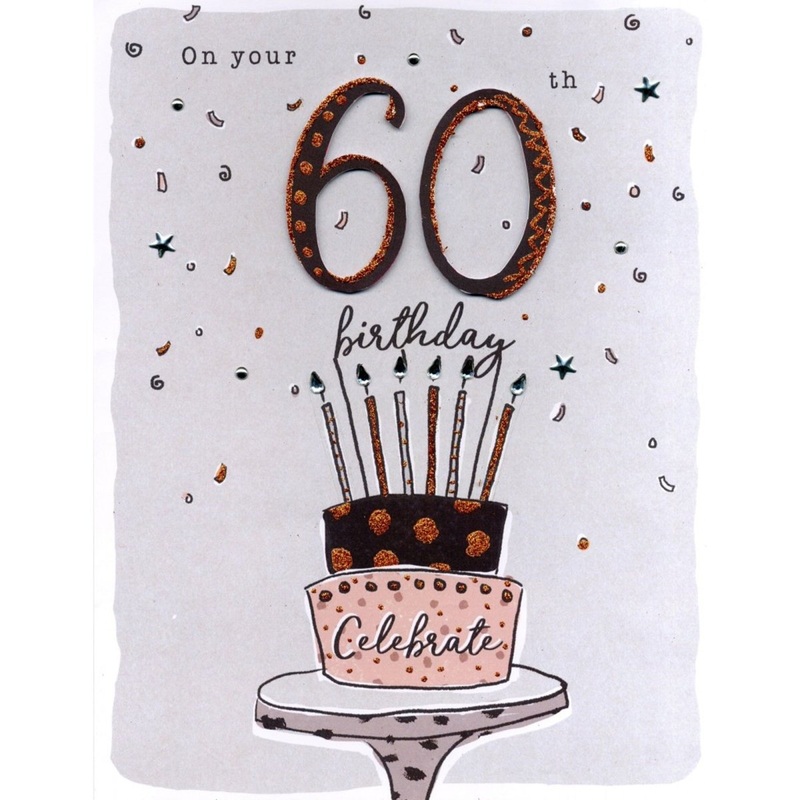 Giant Birthday Card, 60th Birthday Cake, 12 x 9 Inches, 1 Count