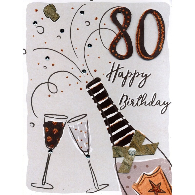 Giant Birthday Card, 80th Birthday Champagne, 12 x 9 Inches, 1 Count