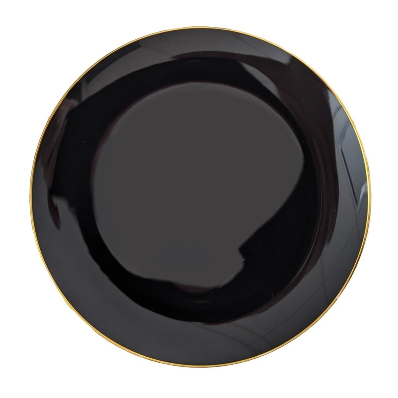 Premium Quality Round Black Plates with Gold Rim, 10 Inches, 10 Count