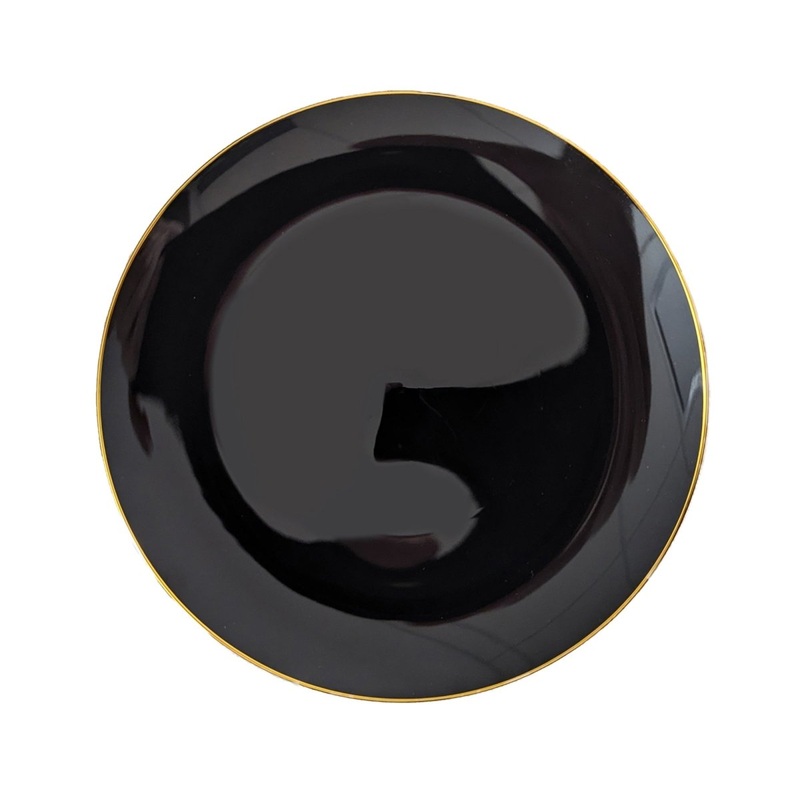 Premium Quality Round Black Plates with Gold Rim, 7 Inches, 10 Count