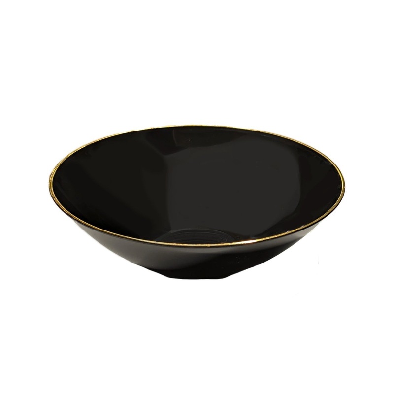 Premium Quality Round Black Soupbowl with Gold Rim, 16 oz, 10 Count