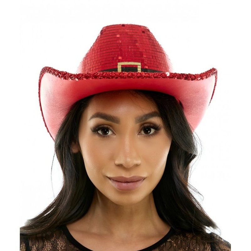 Red Mirror Santa Cowboy Hat for Adults