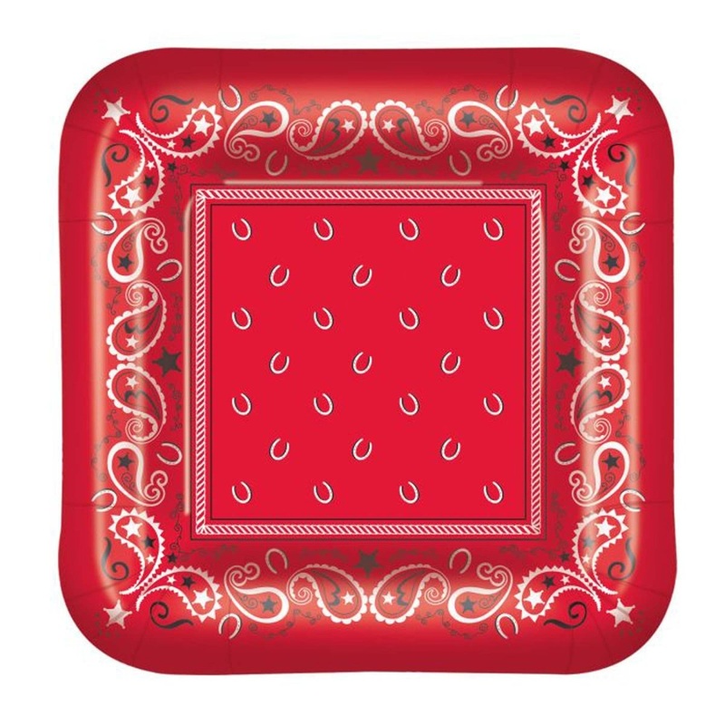 Western Red Large Square Lunch Paper Plates, 9 Inches, 8 Count