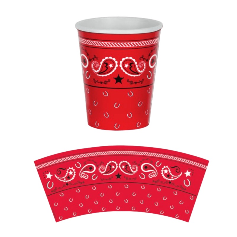 Western Red Party Paper Cups, 9 Oz, 8 Count