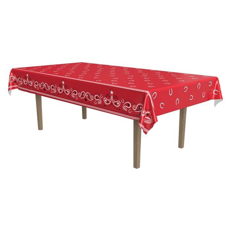 Western Red Rectangular Plastic Table Cover, 54 x 108 Inches, 1 Count