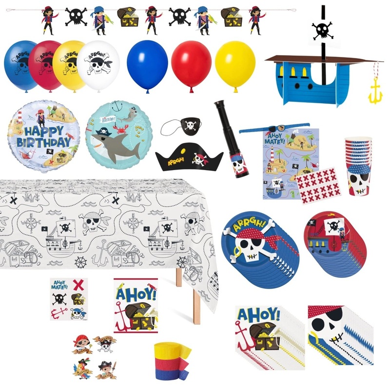 Ahoy Pirate Ultimate Birthday Party Supplies Kit, 8 Guests
