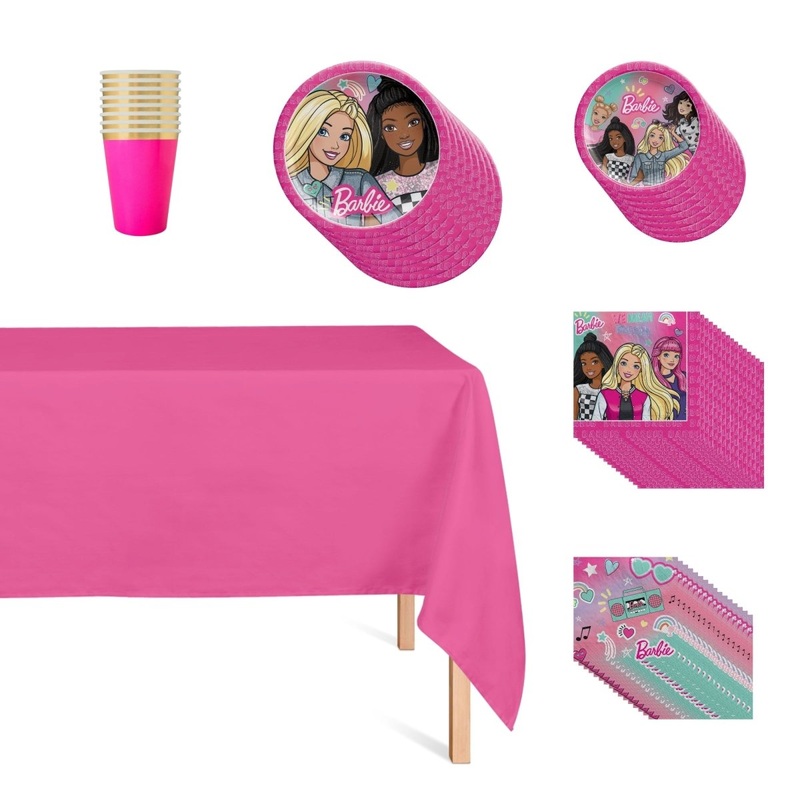 Barbie Dream Together Basic Tableware Birthday Party Supplies Kit, 8 Guests