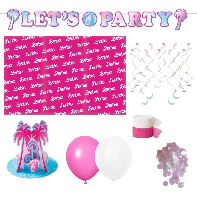 Barbie Malibu Basic Decoration Birthday Party Supplies Kit, 8 Guests